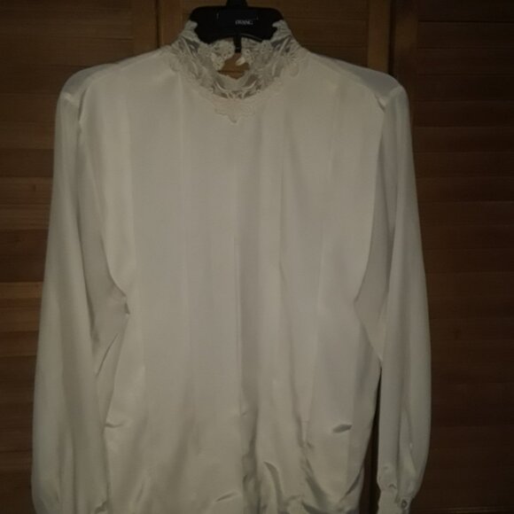 La Chine Classic Galinda Wang SZ 10 Ivory Lace High Neck Pleated Blouse Vintage - Picture 1 of 11